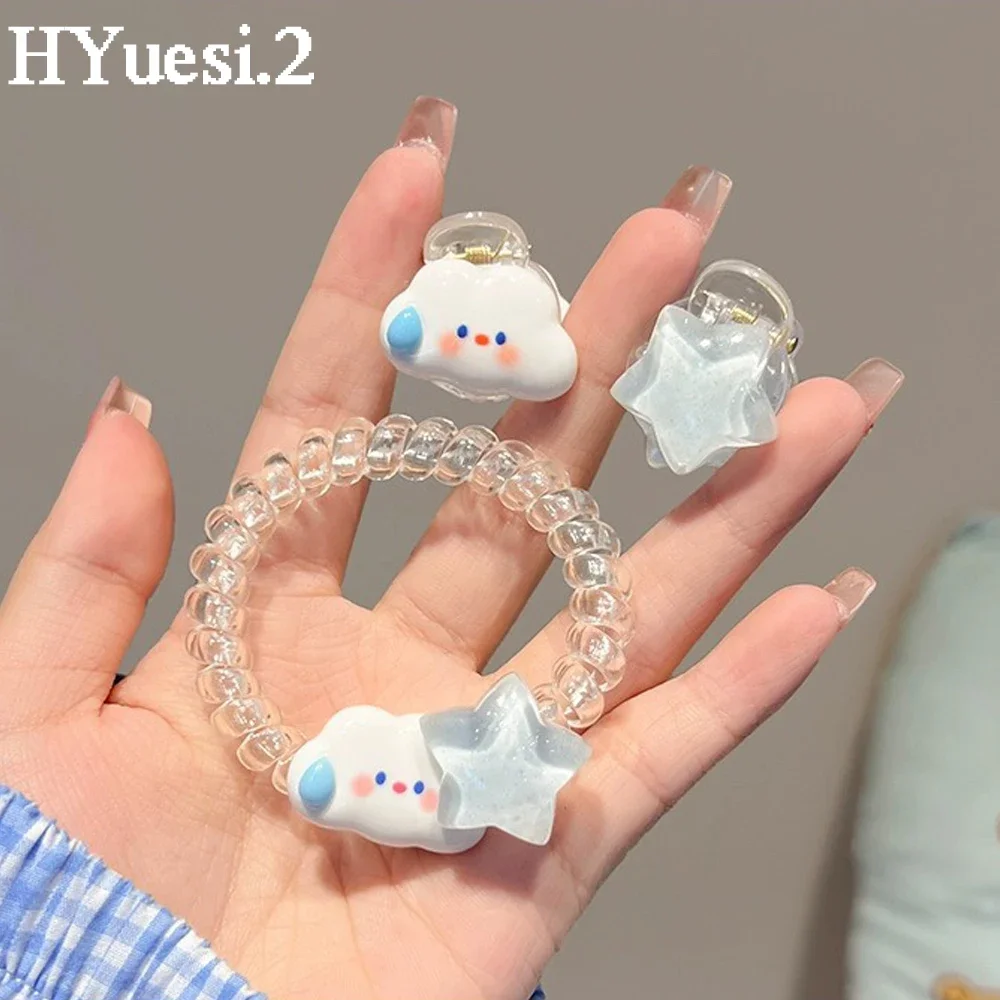 White Cloud Series Girls Sweet Hairpin Hair Ties Summer Mini Blue Star Hair Claws Cute BB Side Bangs Snap Hair Clips Barrettes