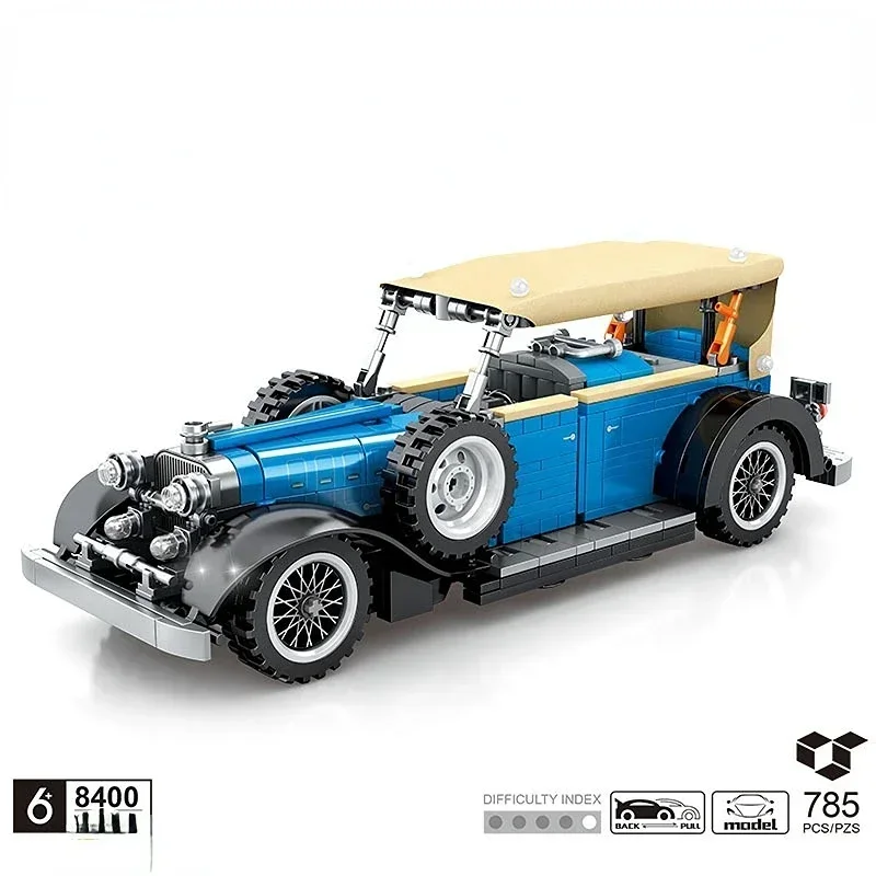 Mould King Car 1931 Mercedes Block Car Assembly Model Pull Back Building Blocks MOC Vintage Classic Car Toys For Adult Kid Gift