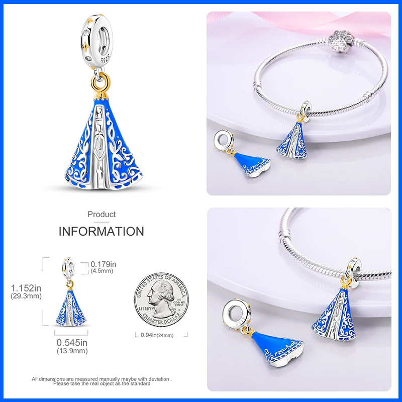 925 Sterling Silver Nossa Senhora Aparecida Dangle Charms Beads Fit Pandora 925 Original Bracelets DIY Jewelry Making For Women