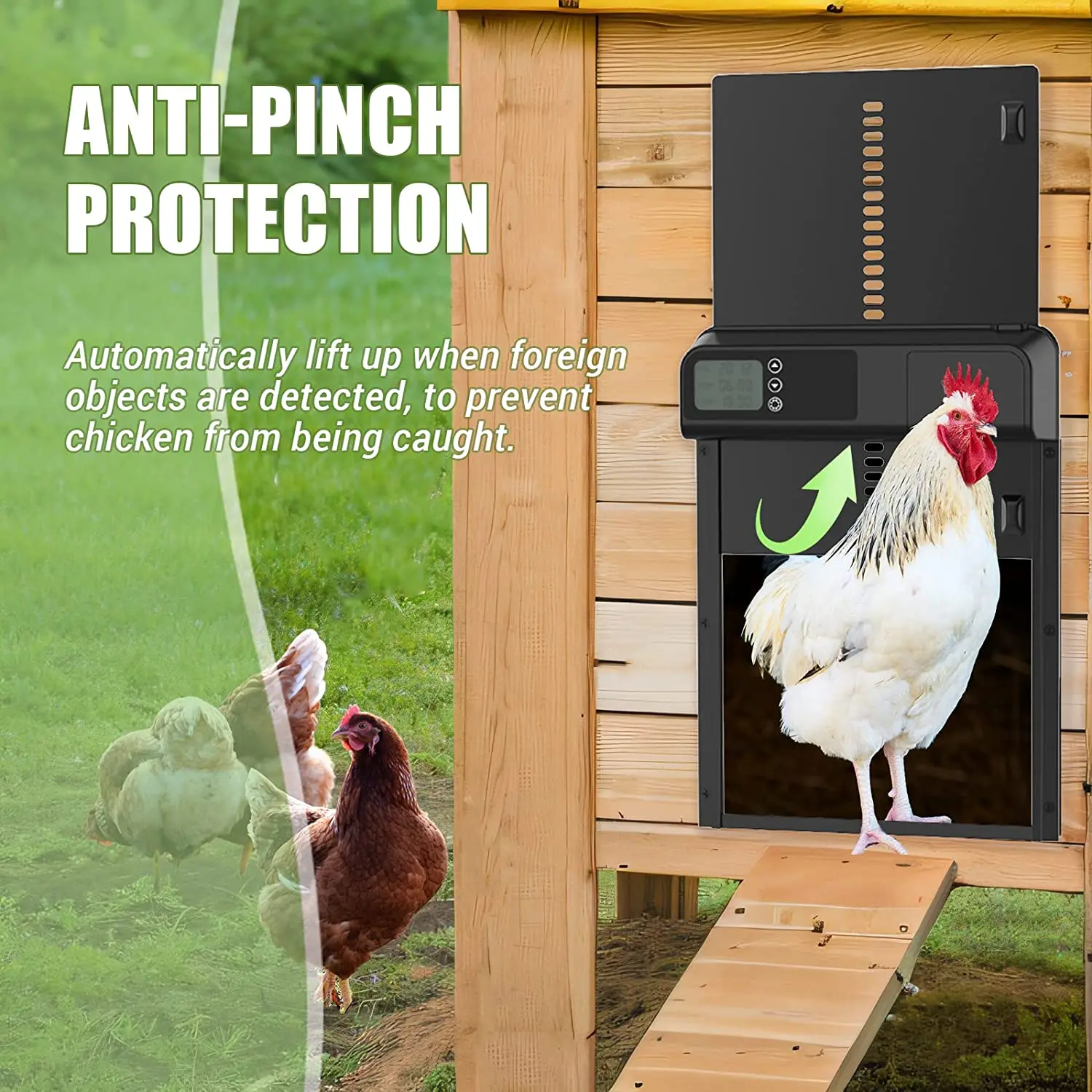 Newest Timer Automatic Chicken Coop Door,Intelligent Anti-Pinch Induction,IPX3 waterproof Electric Poultry Gate for Farm Accs