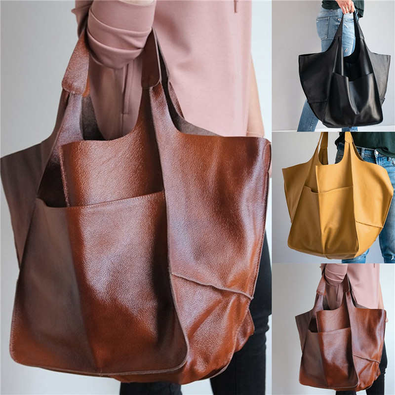 Women Handbags Multifunctional Large Capacity Soft Tote Designer Luxury Pu Leather Casual Shoulder Bag Retro Big Shopper Purses