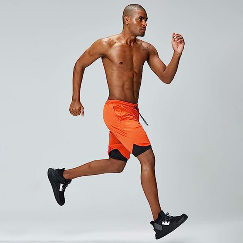 Men's 2 in 1 Running Shorts Gym Workout Double-deck Quick Dry Mens Shorts Sportswear Training Short Pants Jogging Sport Shorts