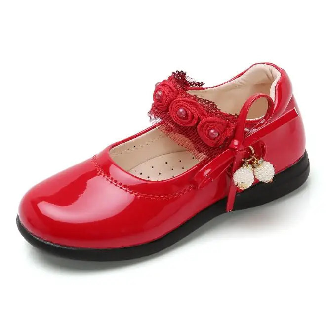 Girls leather shoes childrens wedding dresses princess dance shoes childrens summer bows black student sandals Korean fashion 240516