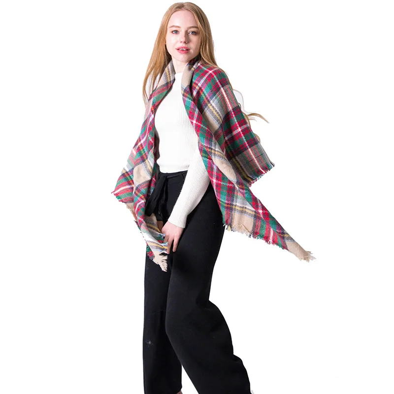 2022 Women Scarf new 2025 Plaid Winter Cashmere Scarves Lady Shawls Bandana Neck Warm Knit Triangle Bandage Foulard Femme Wraps