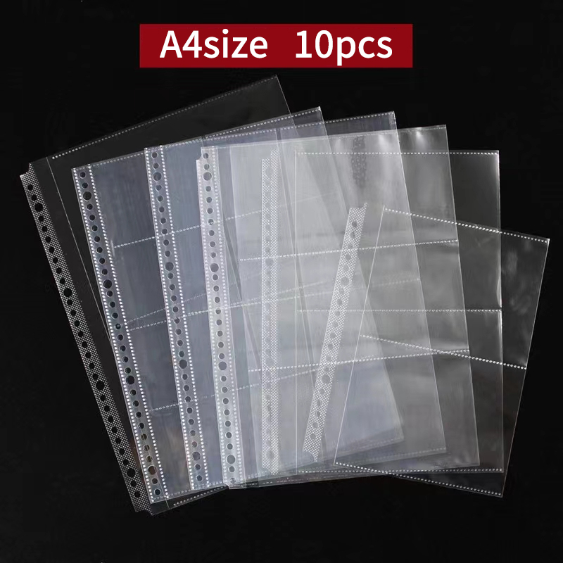 10pcs A4 Transparent new Plastic Punched Pocket Folder Filing Loose Leaf 30 Holes Document 2025 Sheet Protectors Binder Bag Clear Sleeves