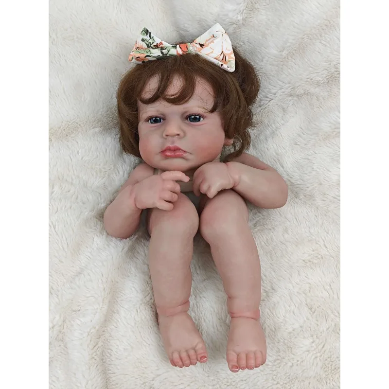 17inch Already Painted Reborn Baby Doll Kit LouLou Awake Hand-rooted Hair Unassembled DIY Dolls Parts With Cloth Body Toy Figure