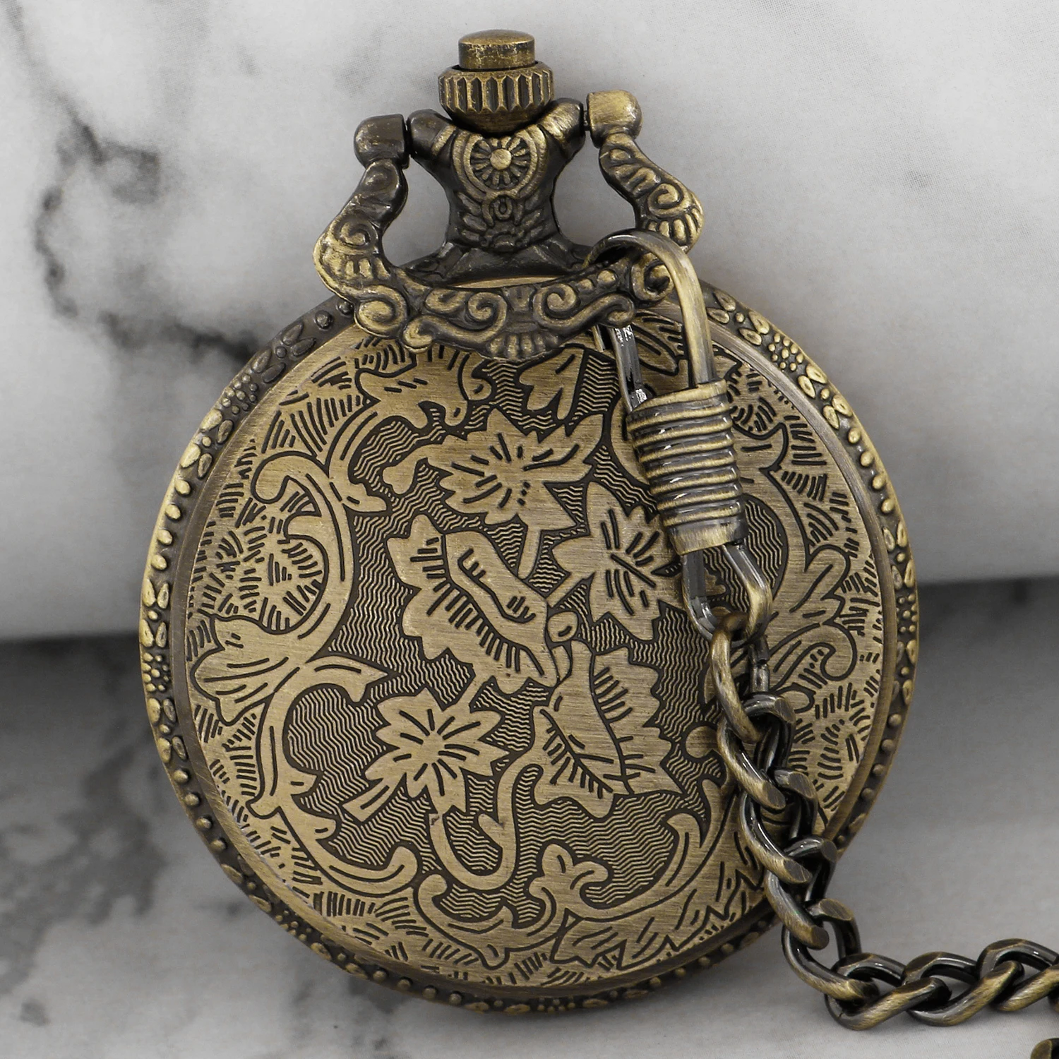 Arabic Numerals Display Bronze Train Locomotive Engine Quartz Pocket Watch Retro Punk Pocket Chain Clock New