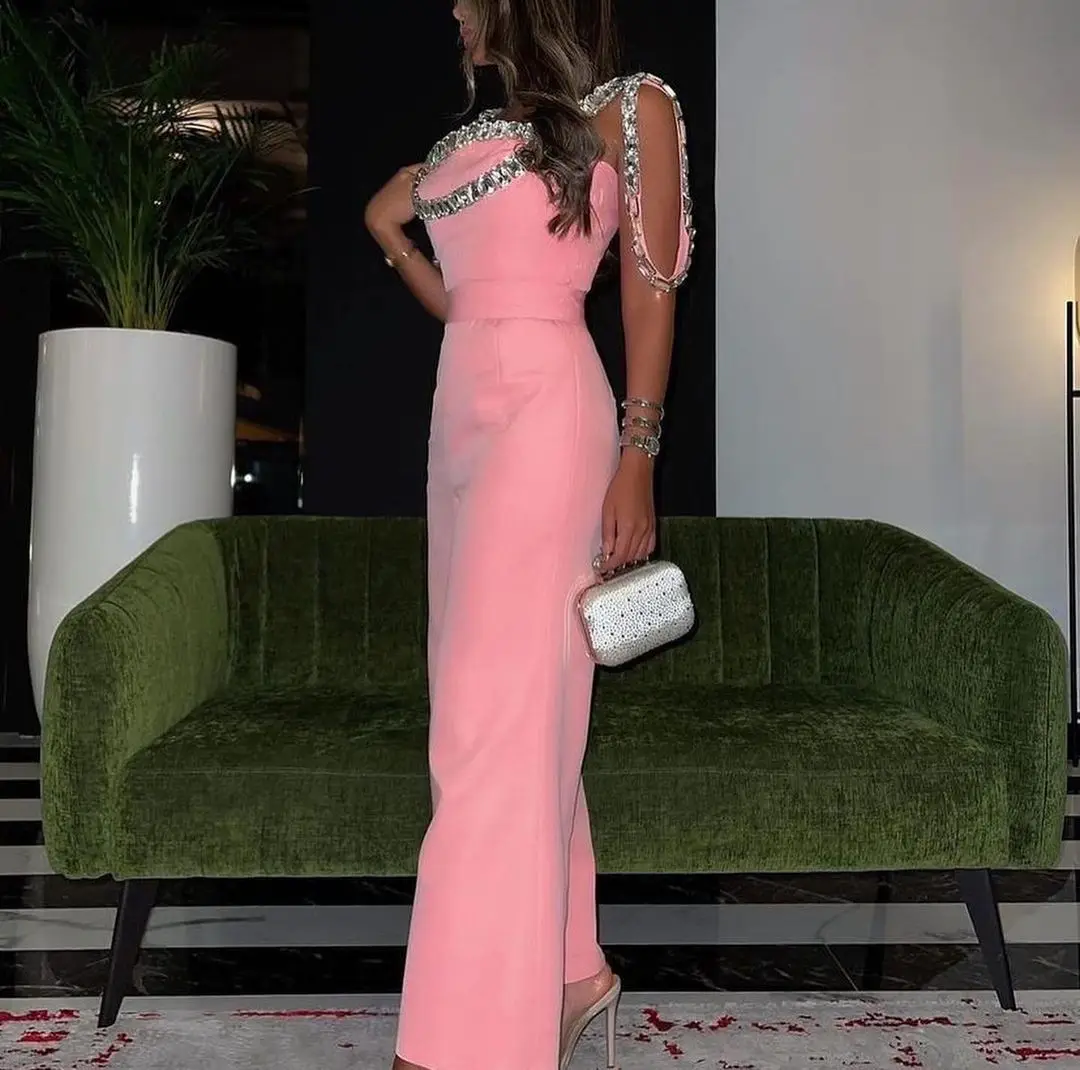 Pink 2025 Prom Dresses Jumpsuit new Party Gowns Crystals Special Banquet Club Vestidos De Fiesta Evening Dress