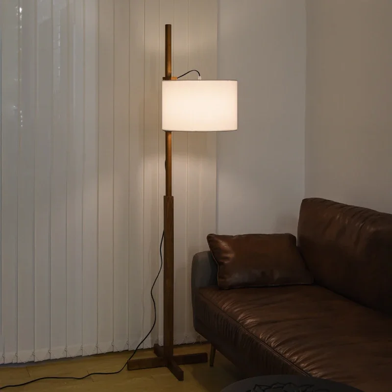 Nordic Wabi Sabi Solid Wood Fabric Shade Led Floor Lamp Living Room Bedroom Bedside Lamp Home Decor Sofa Corner Standing Light