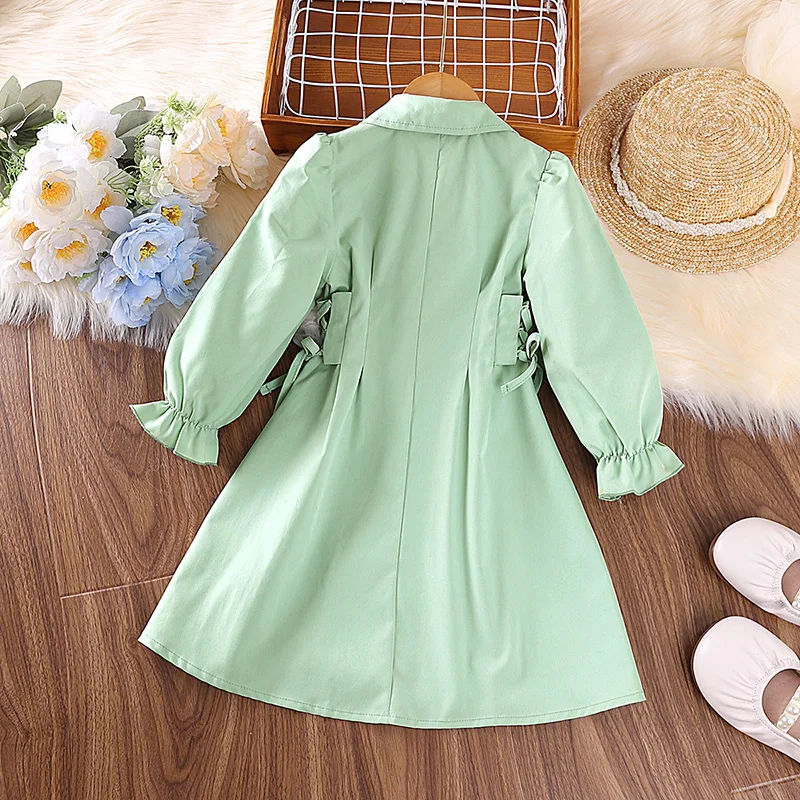 Jacket For Girls 4-7 Years Green Double-Breasted Trench Coat For Girls Stylish Girls Korean Casual Girls' Jacket
