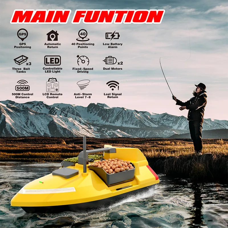 500M GPS Positioning Large High Speed Remote Control Bait Boat 40GPS 2KG LCD Display Screen Independent 3Hopper RC Fishing Boat