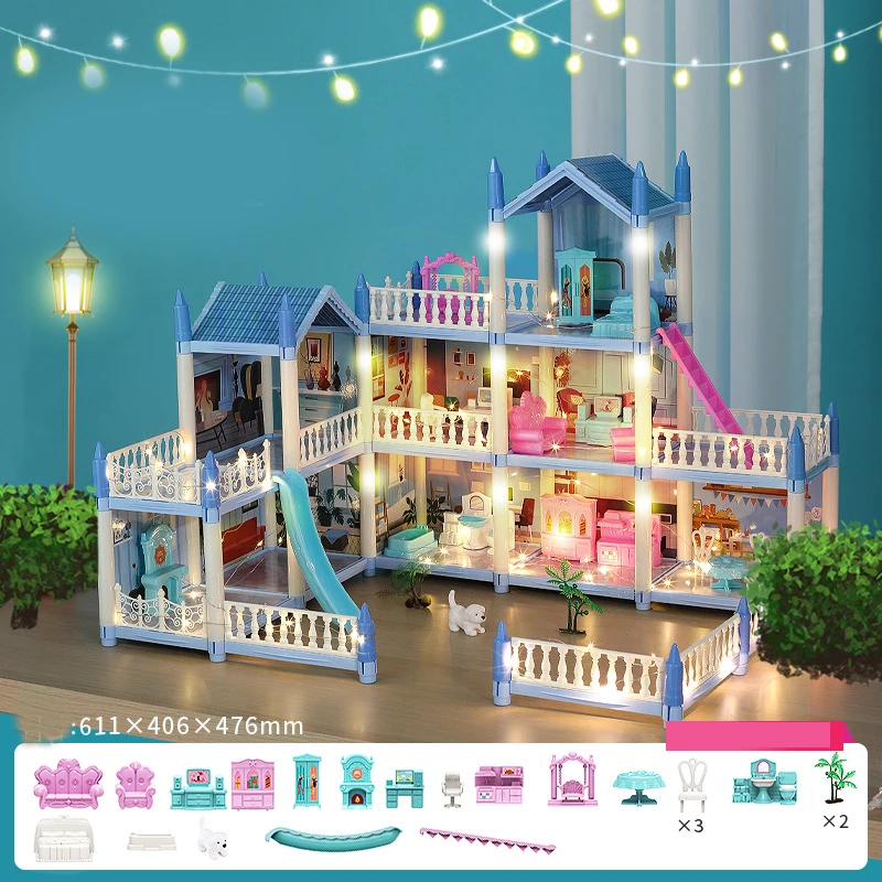 Big Light Dollhouse Diy House Kit For 2025 Children Bb House Building Doll Furniture Miniature Doll House Villas Xmas new Gifts Kids Toys