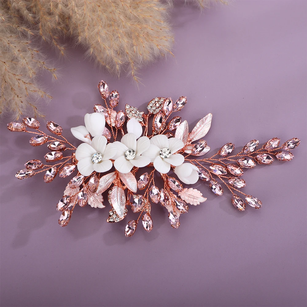 Bridal Hair Clip Rhinestone Flower Red Blue Wedding Head Accessories Jewelry Trendy Green 2025 Pink Headpice for Women new Sier Tiaras