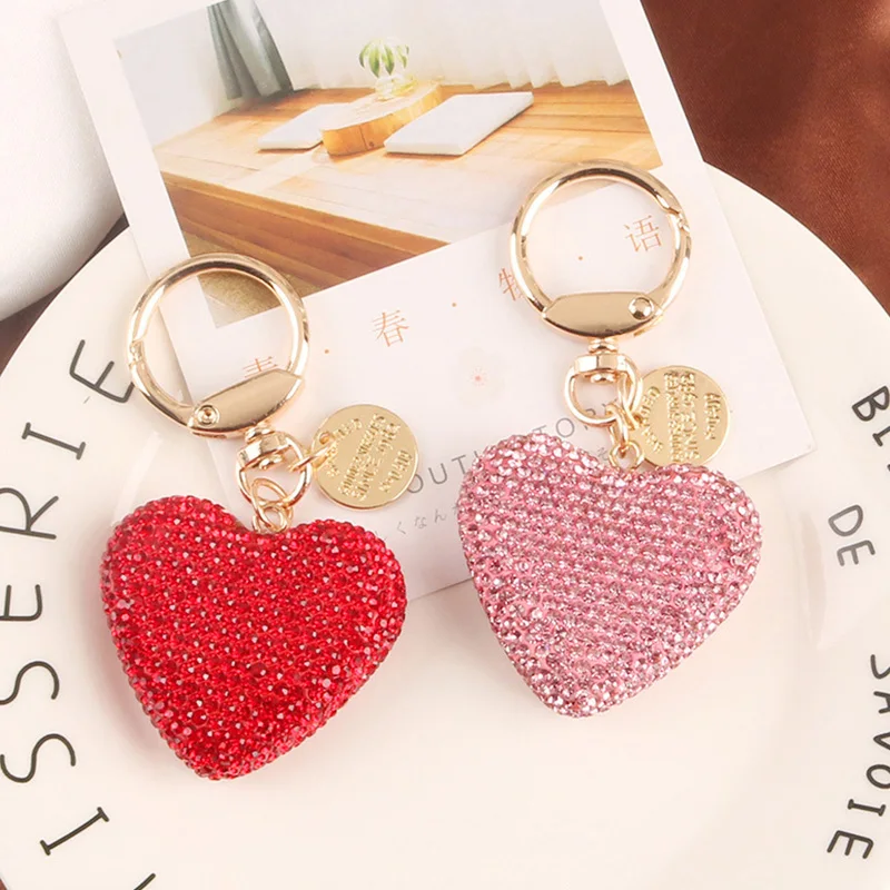 Love Heart Keychain Light Luxury Multi-color Full Rhinestone Alloy Key Rings Women Handbag Pendant Creative Key Chains Gift