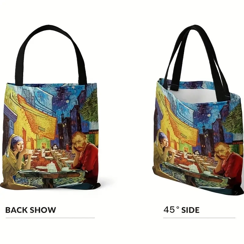 Canvas Bag Van Gogh Series Canvas Bag Oil Painting Starry Night Sunflower Apricot Flower Coffee Holder Handbag