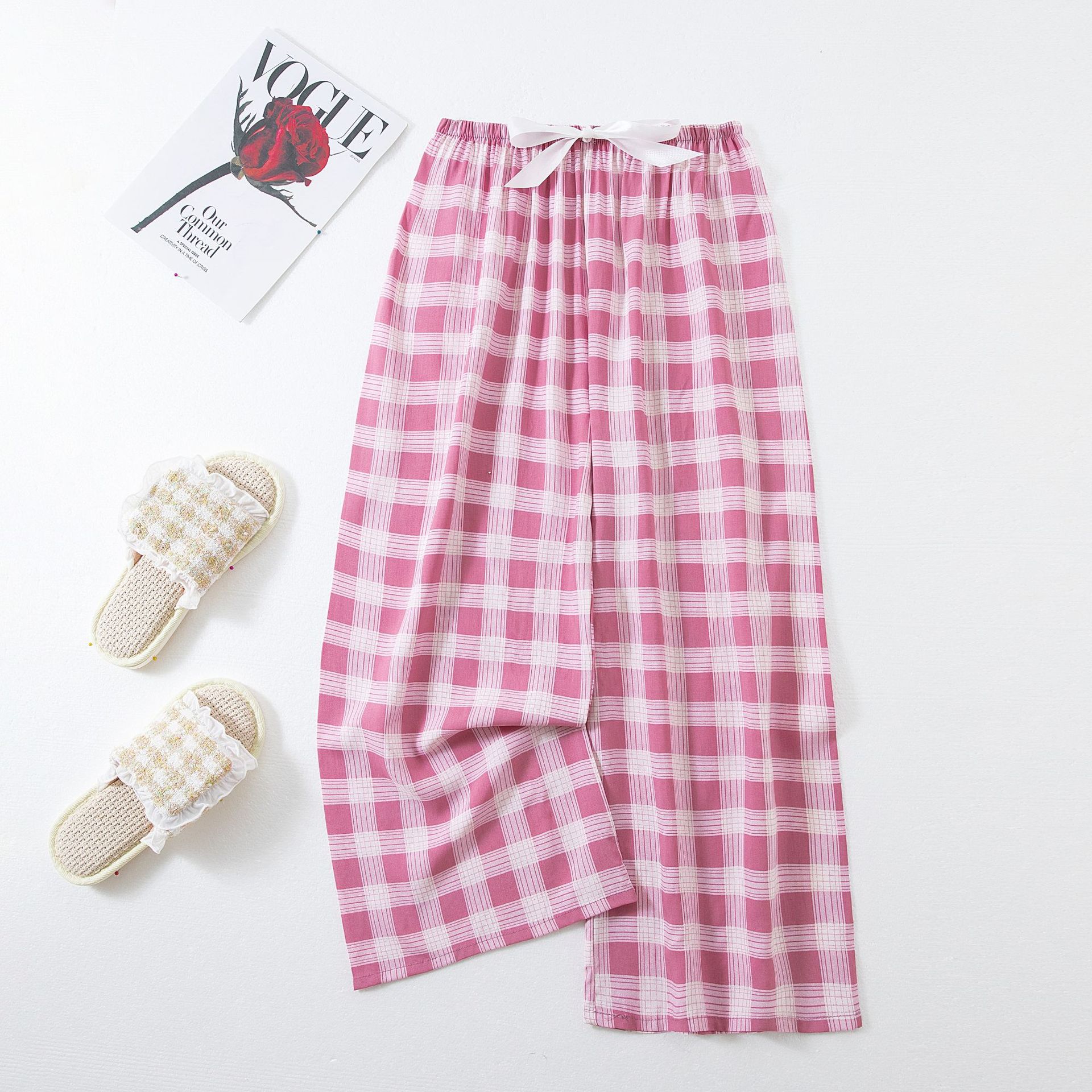new 2024 Women's Clothes Viscose Korean Casual 2025 Cropped Pants Floral Wide Leg Trousers Home Pants Sports Wear Girls Clothes Sleepwear