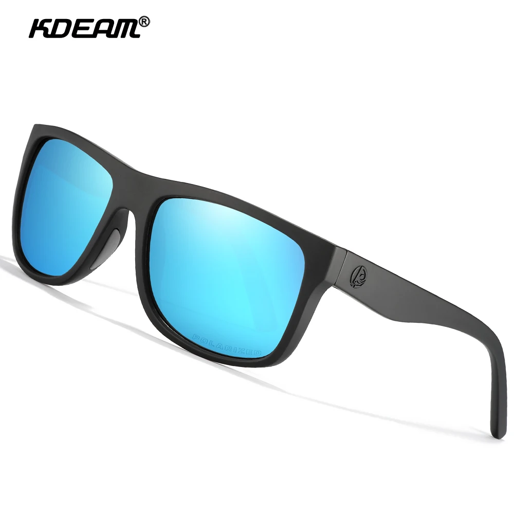 KDEAM Polarized Sunglasses Men Sports Tridimensional Brand Logo TR90 Square Sun Glasses All Black With Zipper Case KD0721