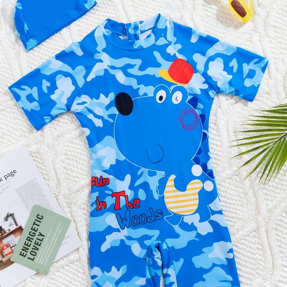 Ddmytiger Astronaut Professional Children S Boys One Piece Cartoon Swimsuit Short Sleeved Beach Sun Protection Hot Spring H