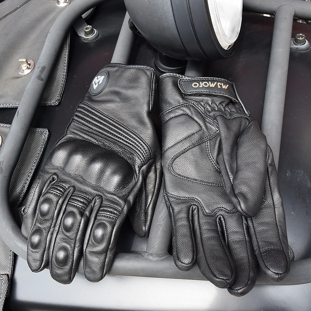 Classic Retro 2025 Cow Leather Motorcycle Gloves Black new Full Finger Gloves Motorbike Locomotive Gloves Touch Screen Guantes Moto Glove