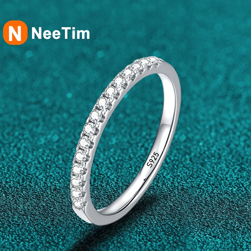 NeeTim Moissanite Ring Sterling Sier with White Gold Plated Full new Dia Eternity Band Engagement Wedding Rings 2025 for Women