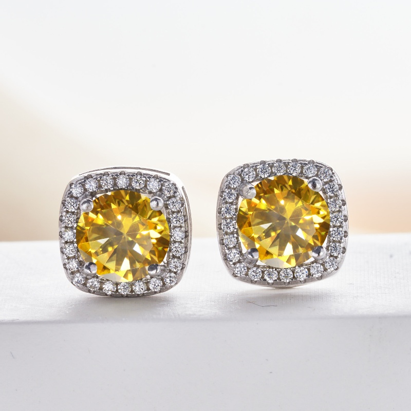 Fashion Sterg Sier Gold Plated Passed Test 1ct Yellow Moissanite Heart Earrings Studs for Men Women