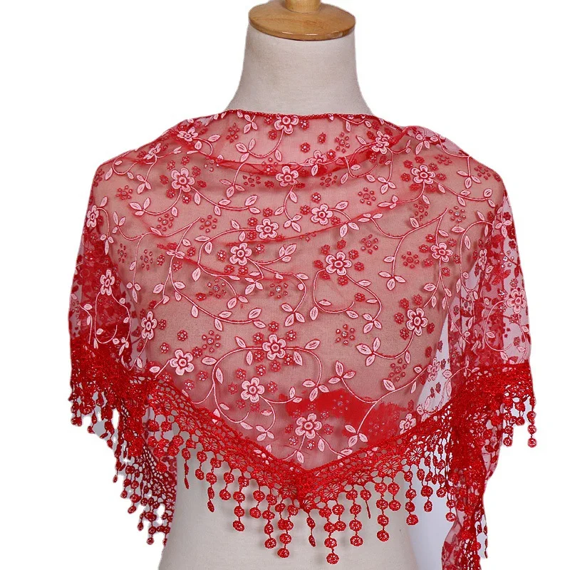 Korean Style Women Lace Scarf Spring Lady Solid 2025 Color Hollow-out Triangular Scarves Soft new Shawl Foulard Female Wrap Shawls New