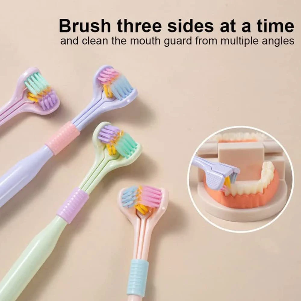 3 Head Toothbrush Adult Soft and Gentle Bristle Toothbrush Deeply and Thoroughly Triple Cleaning from Multiple Angles Oral Care