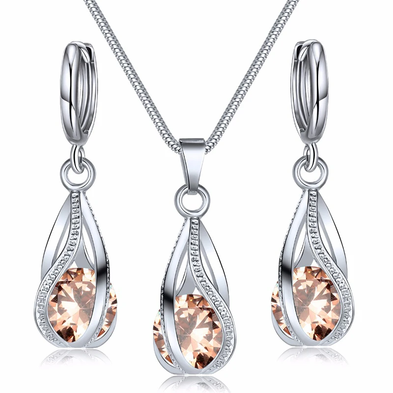 Obega new Cubic Zirconia Necklace Set Lantern Design Multi Color 2025 Stone Pendant Necklace Drop Earrings Copper Material Rhodium Plated
