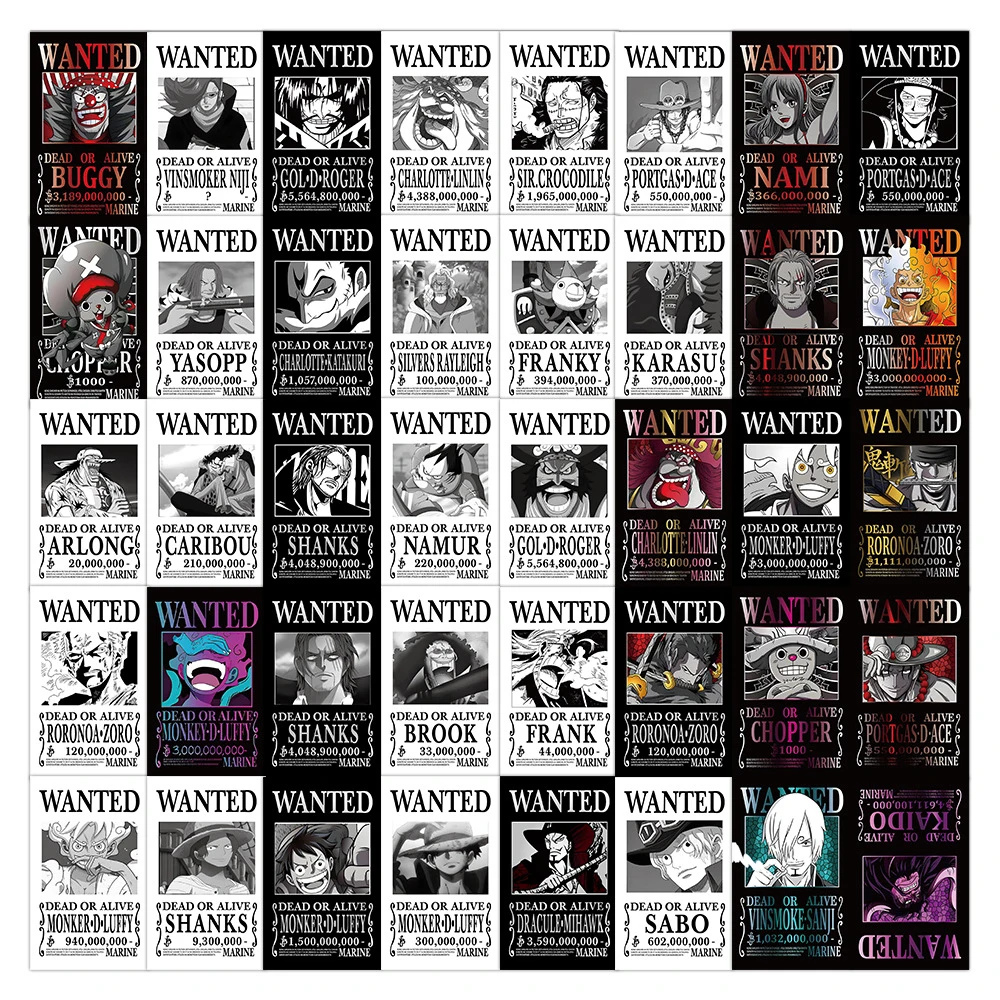 10/30/50/100pcs One Piece Wanted Posters Anime Stickers for Kids Toy Waterproof Graffiti Skateboard Laptop Car Cool Sticker Pack