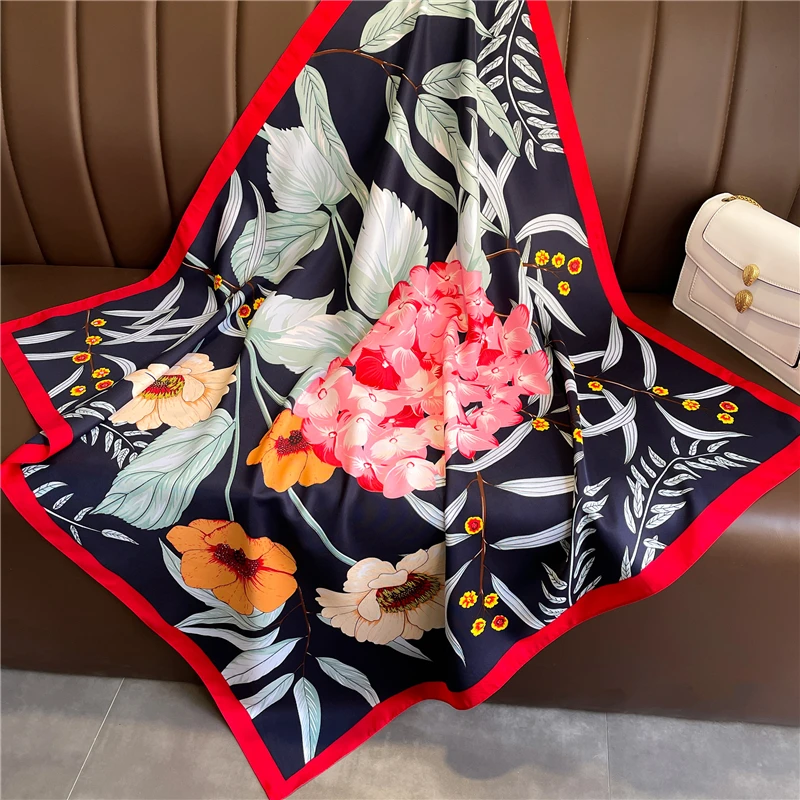 Popular Twill Satin Square Scarf Women Print Splice Striped 2025 new Neckerchief Hand Bag Wrist Shawl Hijab Ladies Bandana Wrap Foulard