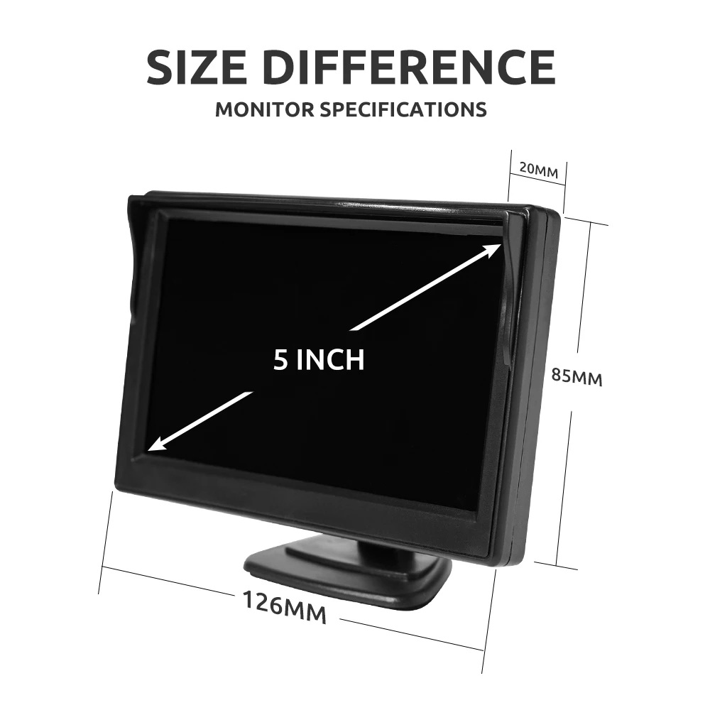 Car Rear View Camera with Monitor 5 Inch TFT LCD Digital 16:9 Screen 2 Way Video Input Reverse Parking System