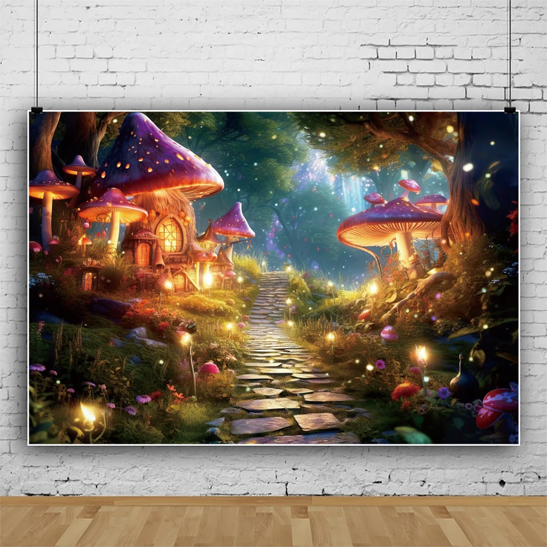 Dreamy Jungle Forest Wonderland Backdrop Fairy Tale Mushroom Photography Background Newborn Baby Shower Birthday Party Decor