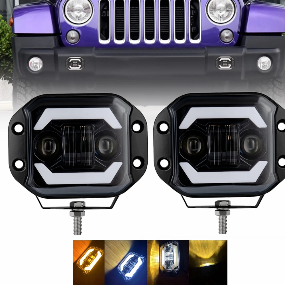 5'' Flush Mount LED Work Light W/ Angel Eyes Hi/Low Beam Off Road Spotlight 12V 24V For Truck ATV UTV Boat 4x4 Driving Fog Light