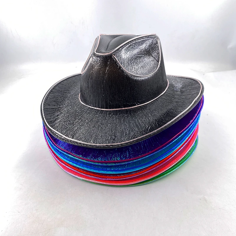 Western LED Cowboy Hat Cowgirl Hat Retro LED Light Brim Jazz Top Hat Glowing Bride Hat Cosplay Costume Cowboy Suit For Women Men