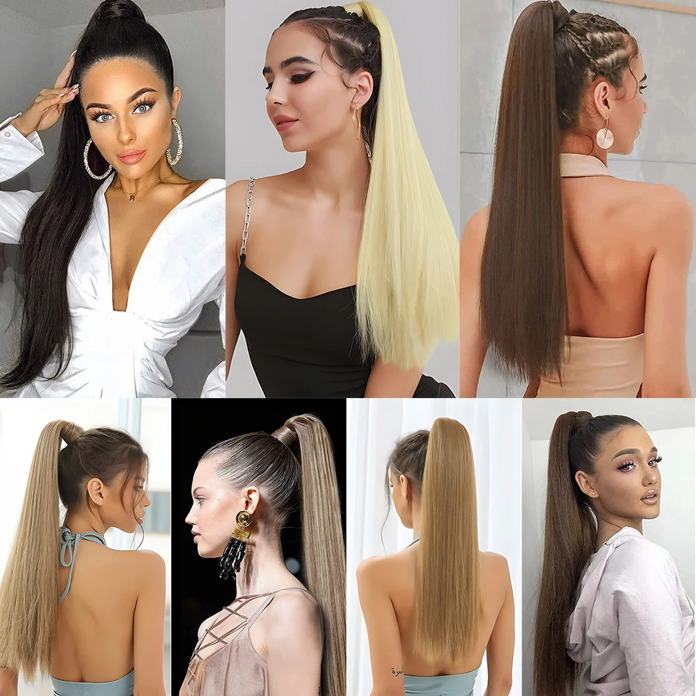 Leeons 85Cm 33Inch Long Ponytail Hairpieces For Women 2025 Hairstyles Straight Synthetic Fake Ponytail new Wrap Around Clip In Horse Tail