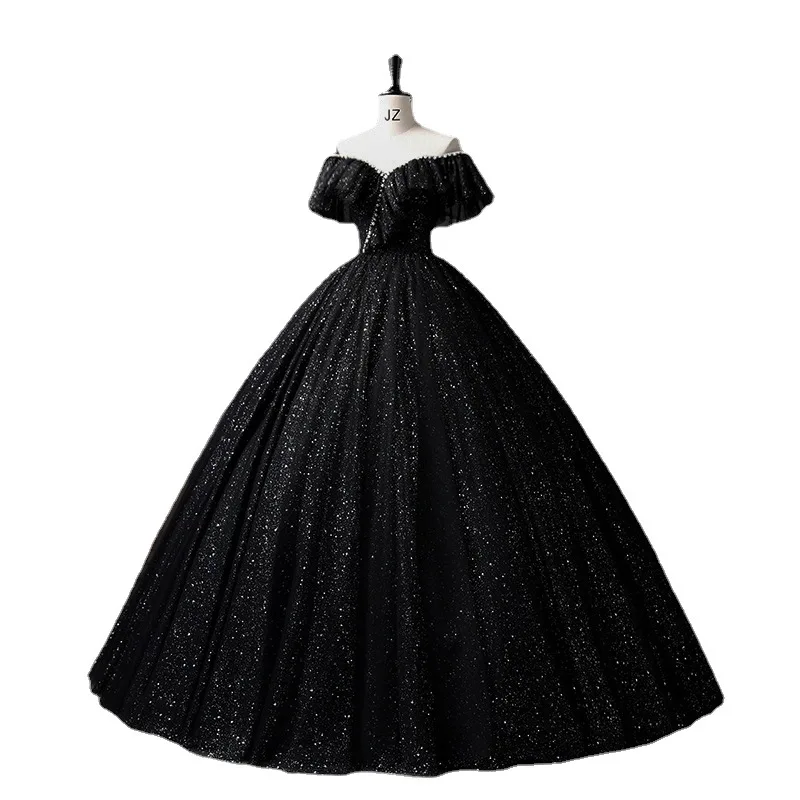 2025 New Black Ball Gown Simple Bling Shining Quinceanera Dresses Classic new Off The Shoulder Floor-length Puffy Dresses For Prom