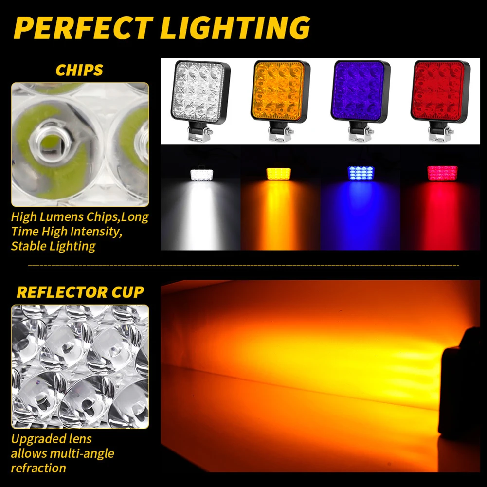 Auto LED Dust Proof Working Light Square Night Driving Lamp 48W 12V Off-road Forklift Headlight Spotlight Truck Off Road Tractor