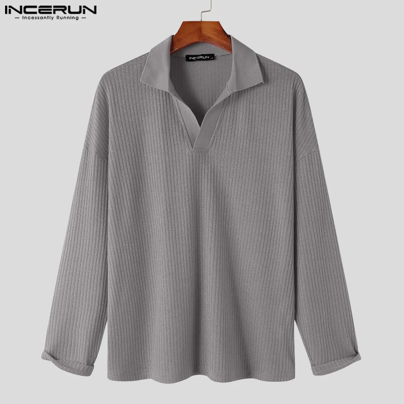 Men Shirt Solid Color Lapel Long Sleeve Knitted new 2023 Casual Shirts Korean Streetwear 2025 Stylish Leisure Men Clothing S-5XL INCERUN