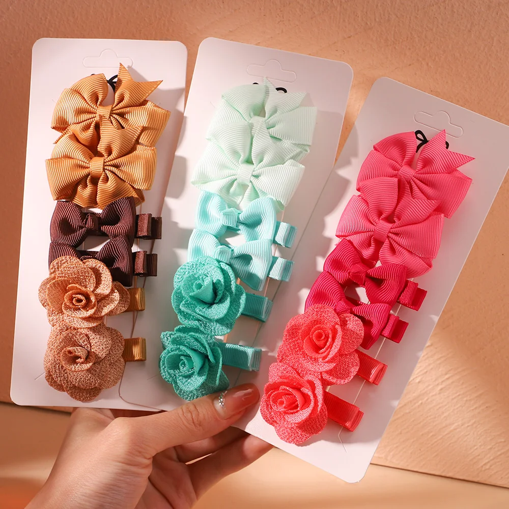 6Pcs/Set Hairpin for Baby Girls Sweet Candy Color Flower Safe Hair Clips Cute Handmade Kids Hair Accessories Gifts Wholesale