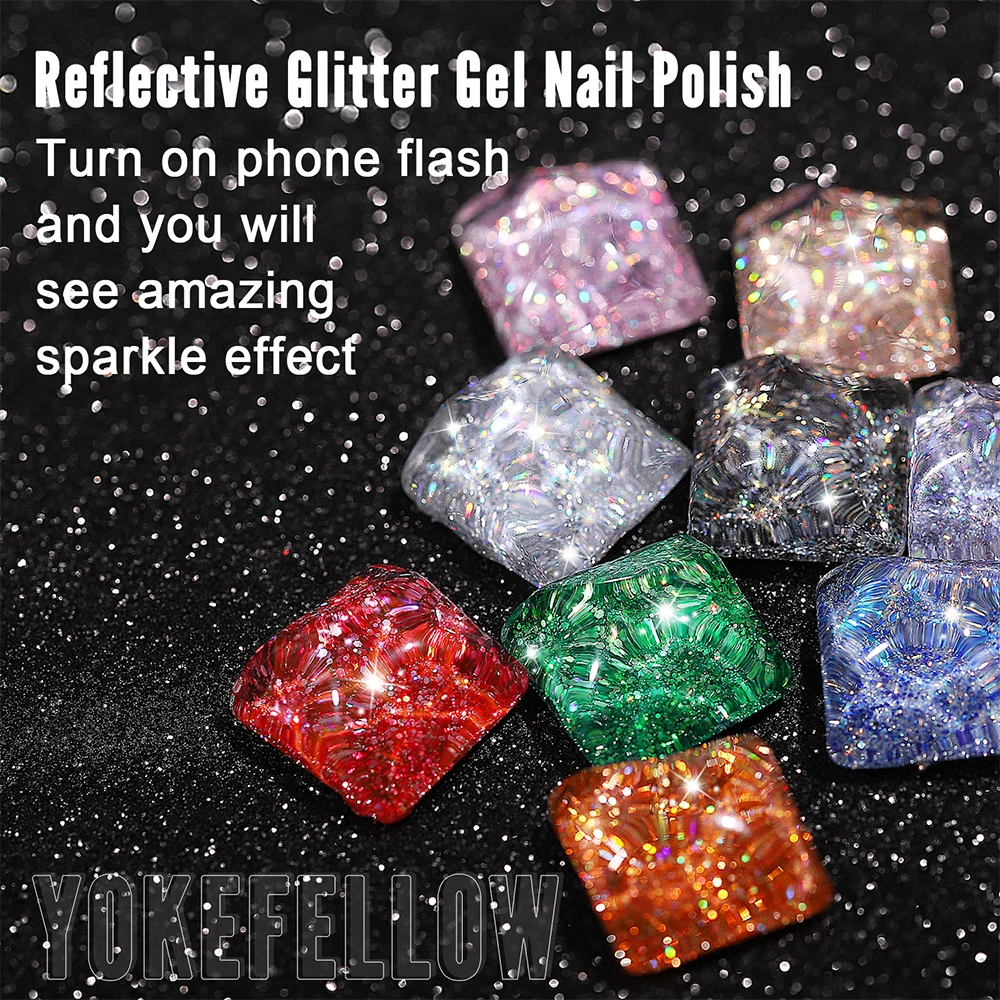 2023 New YOKEFELLOW 10ML Reflective Glitter 2025 Gel new Nail Polish Soak Off UV Gel Varnish Colorful Nail Gel Polish For Manicure