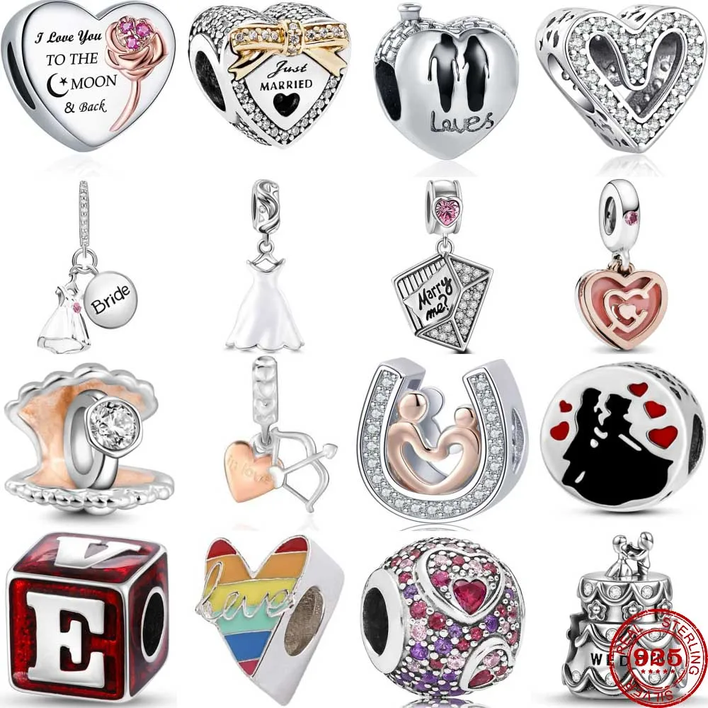 New 925 Sterling Silver Valentine's Day Love Wedding Bride Pendant Bead Diy Fit Original Pandora Charm Bracelet Women Jewel