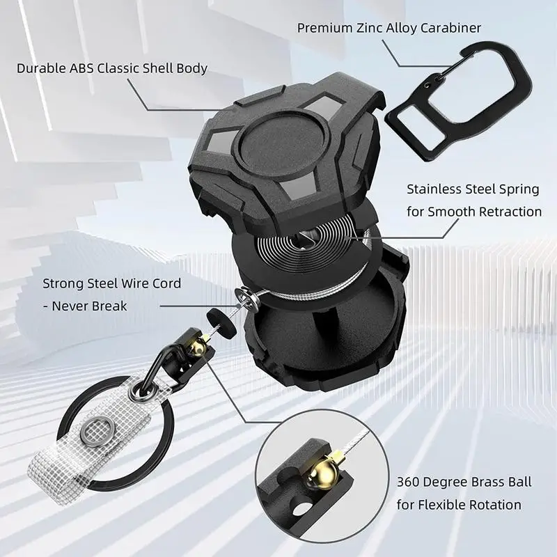 Retractable Keychain Heavy 2025 Duty Belt Clip Polygonal Keychain Clip Heavy Duty Carabiner Badge Holder new Keychain With Carabiner