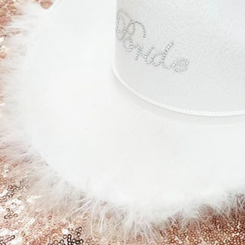 Feather Brim Cowgirl Hat new Bride Wedding Photo Costume Props Summer Outdoor Woman 2025 Girl Hat with BRIDE Letter Sunproof