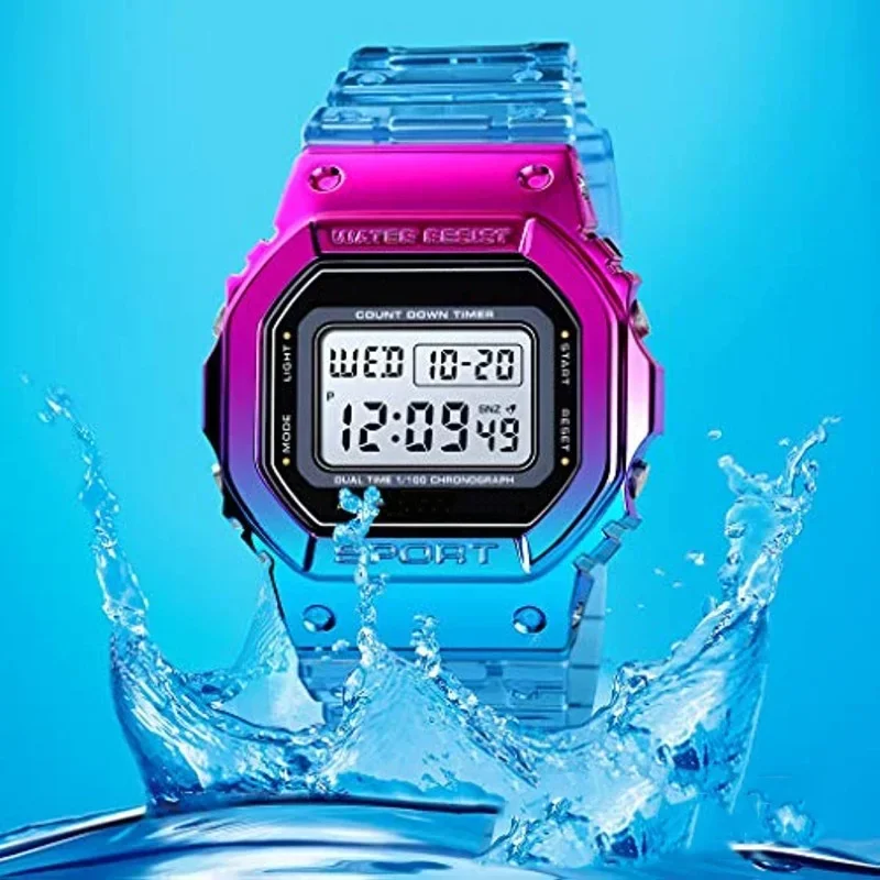 Digital Wristwatches for Men Women Dazzling Electroplate Electronic Watches Students Multi-functional Waterproof Luminous Watch