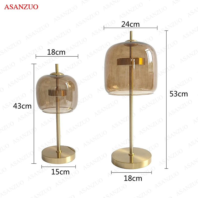 Nordic Smoke gray Glass Table Lamps LED Modern Living Bedroom Bedside Indoor Decor Lighting Creative Luminaire Desk Lamp