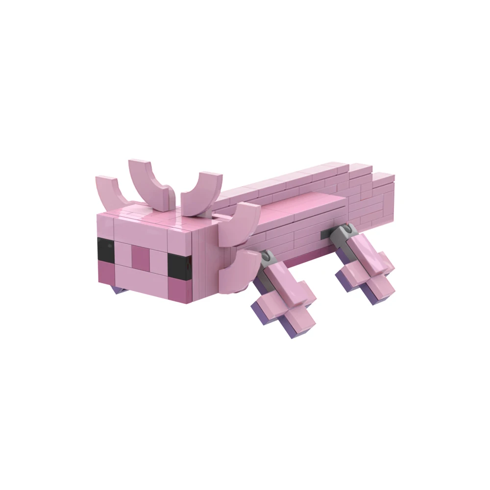 BZB MOC Hexagonal Dinosaur Crawl Fire Salamander new Building Blocks Set Cute Pink Animal Axolotl Bricks Toy Children 2025 Birthday Gifts
