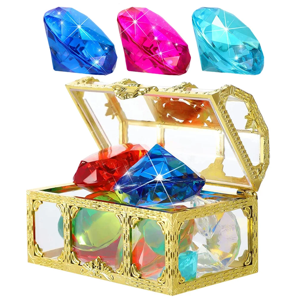 20pcs Underwater Toy Simulated Diamond Plaything Pool Diving Gemstone Toy With Treasure Box