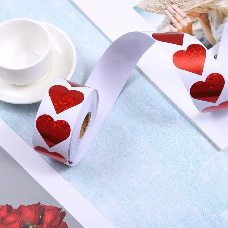 50-500pcs red love shape Valentine's Day 2025 paper candy bag packaging sticker new gift box packaging bag wedding sticker