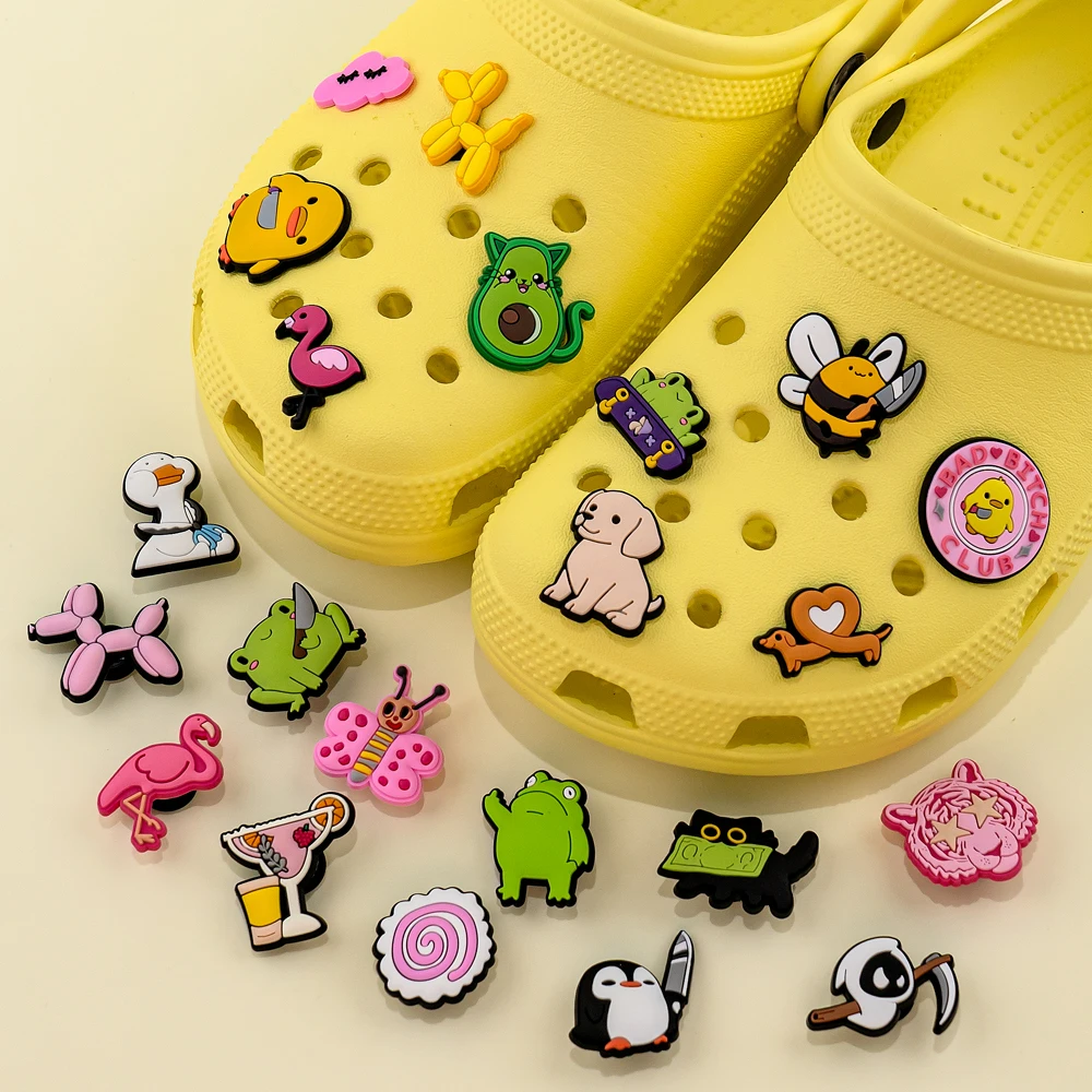Cute Animals Shoes Charms Accessories Funny Frog Dog Duck Cactus Avocado Shoe Decorations Salamander Pins Jeans