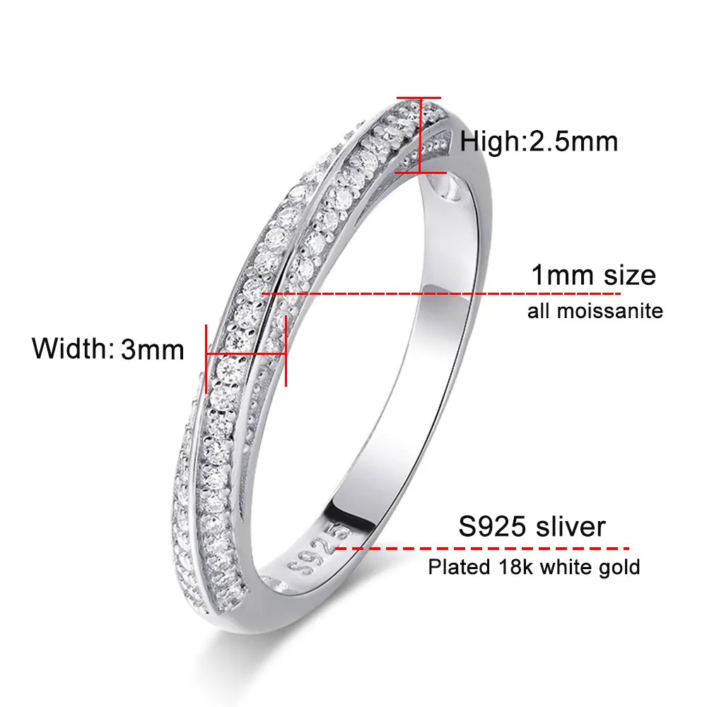 KNOBSPIN D VVS Original Moissanite Rings for Women Men 1mm Lab Diamond Wedding Eternity Band Jewelry s925 Sterling Sliver Ring